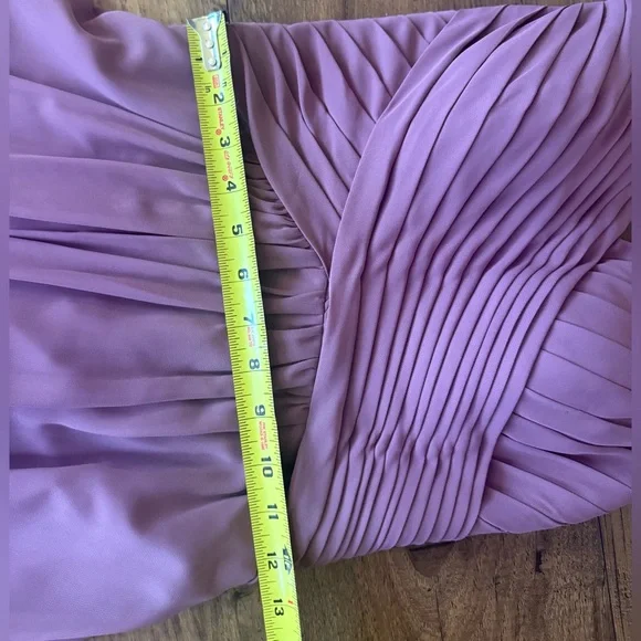 Azazie Dusty Rose Chiffon Bridesmaid Dress Pleated V Neck Maxi Small - Picture 4 of 6